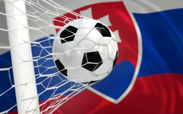 国旗的斯洛伐克和足球球在目标网 — 图库照片
