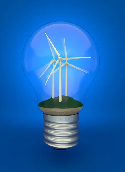 Wind Turbines in light bulb — Stock Photo, Image