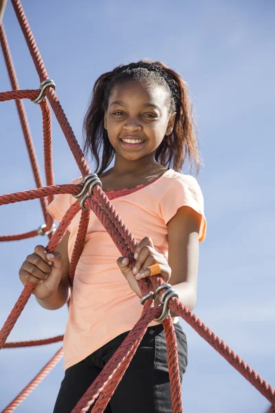 Two Young Girls Having Fun in a Playground — Stock Photo, Image