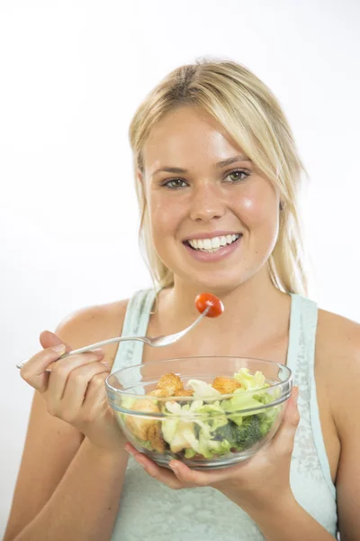 Young Woman Eating Salad — Stock Photo, Image