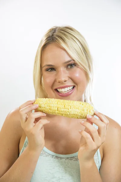 Woman Eating Corn — Stock Photo, Image