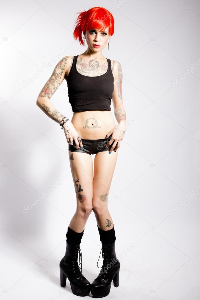 Young Punk Girl on a White Background