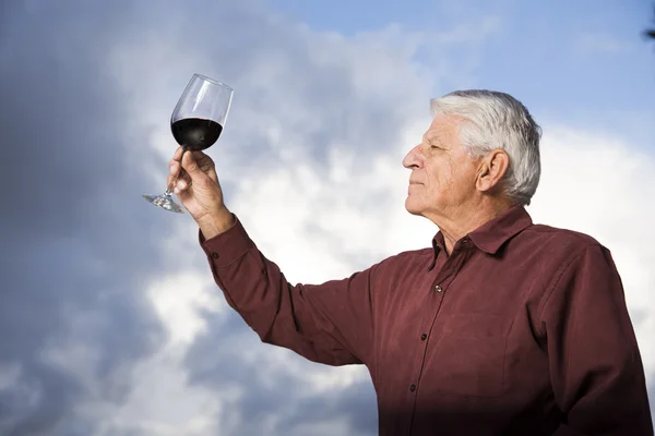 Anciano sosteniendo una copa de vino — Foto de Stock