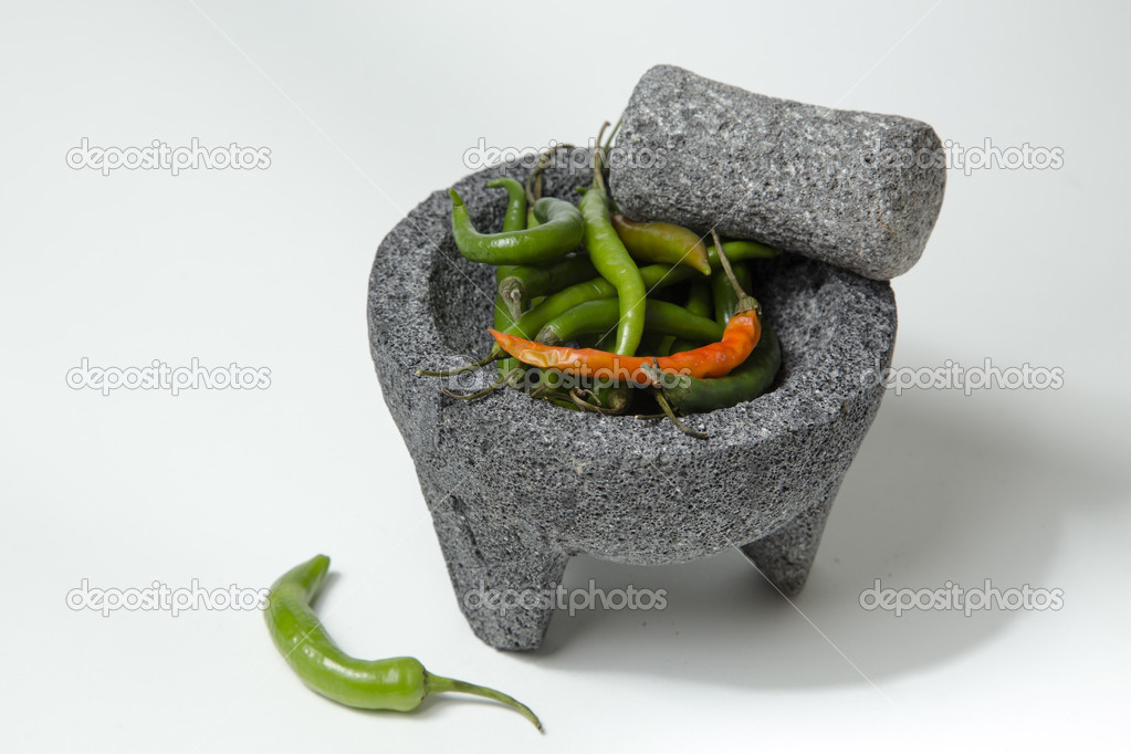 Peppers with a Stone Mortar & Pestle