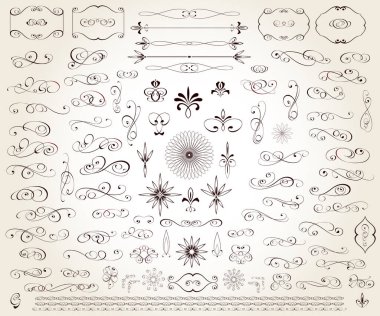 Tasarım için düzenlenebilir çiçek dekoratif elementler. Vignettler, çerçeve, dekorasyon, sınırlar, bölücüler, köşeler .