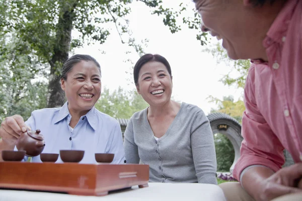 Personas maduras tomando té chino en el parque — Foto de Stock