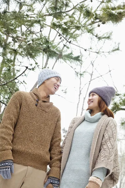 Paar im Winter in einem Park — Stockfoto