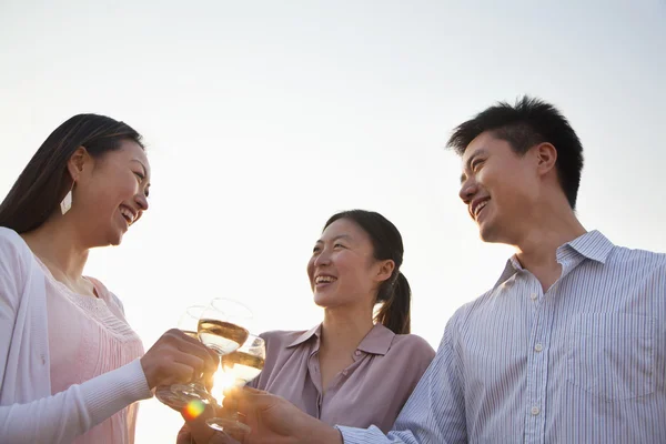 Group of Friends Toasting Each Other on Rooftop at Sunset — Stock Photo, Image