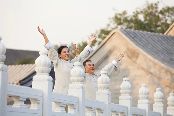 Двое старшеклассников практикуют тайцзицюань в Пекине Стоковое Изображение