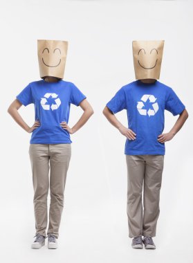 People with smiley face paper bags over their head clipart