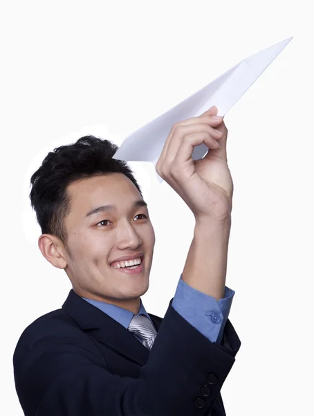 Hombre de negocios Flying Paper Airplane — Foto de Stock