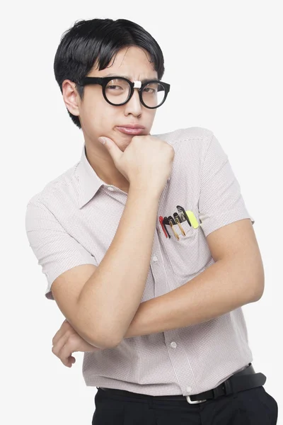 Nerdy Guy Looking Serious to Camera — Stock Photo, Image