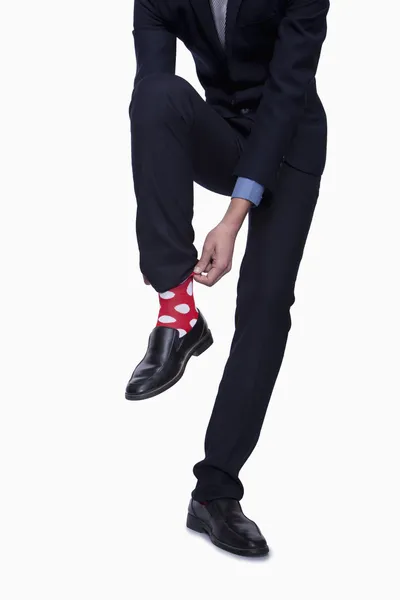 Uomo d'affari con calzini Red Polka Dot — Foto Stock