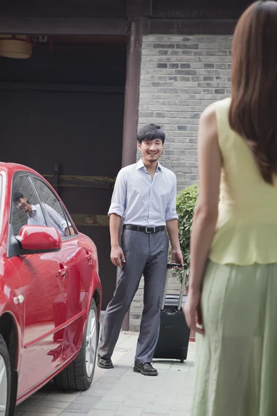 Businessman Returns Home from His Trip — Stock Photo, Image