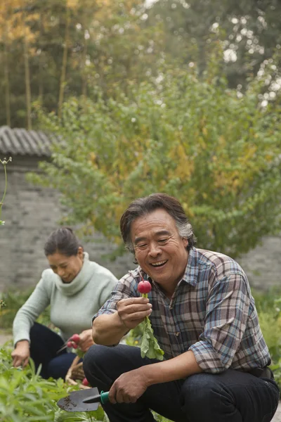 Pareja de ancianos en el jardín — Foto de Stock