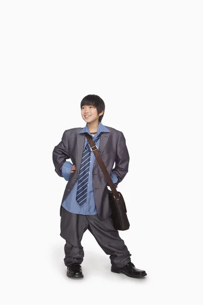 Boy dressed up as businessman — Stock Photo, Image