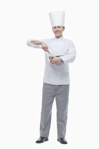 Šéfkuchař s metla — Stock fotografie