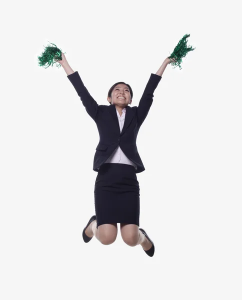 Affärskvinna hoppar och jublar — Stockfoto
