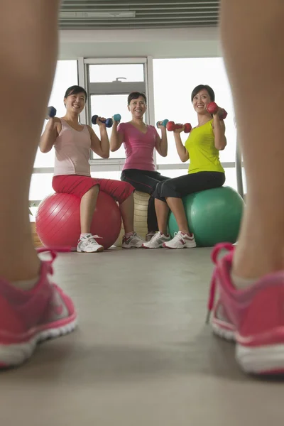 Femmes matures faisant de l'exercice avec balle fitness — Photo