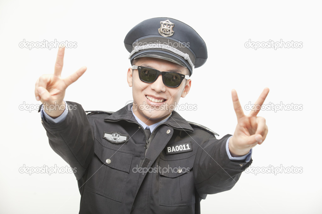 Police Officer Giving Peace Sign