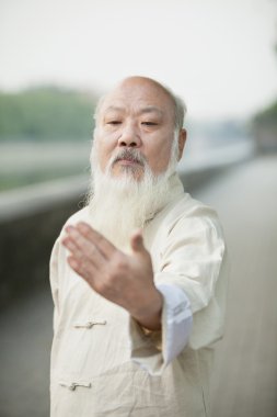 Senior Man Practicing Tai Ji clipart