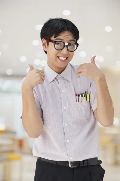Nerdy Man Giving Thumbs Up — Stock Photo, Image