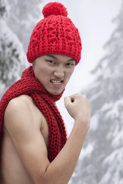 Shirtless Man with Hat and Scarf — Stock Photo, Image