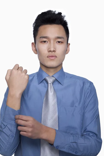 Businessman Buttoning His Sleeve — Stock Photo, Image