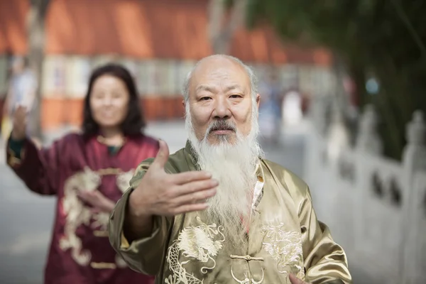 Dos chinos practicando tai ji — Foto de Stock