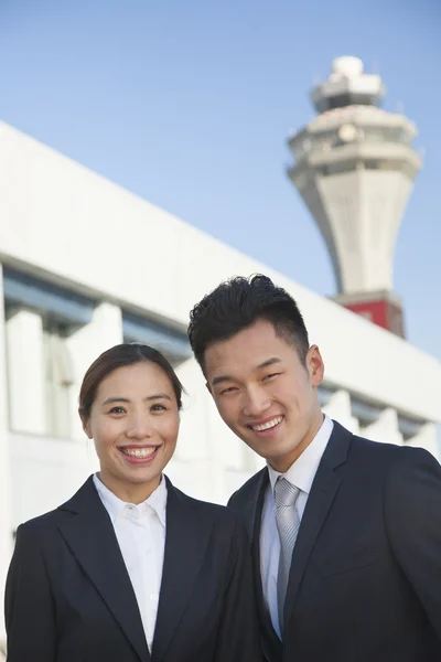 Travelers portrait at airport — Stock Photo, Image
