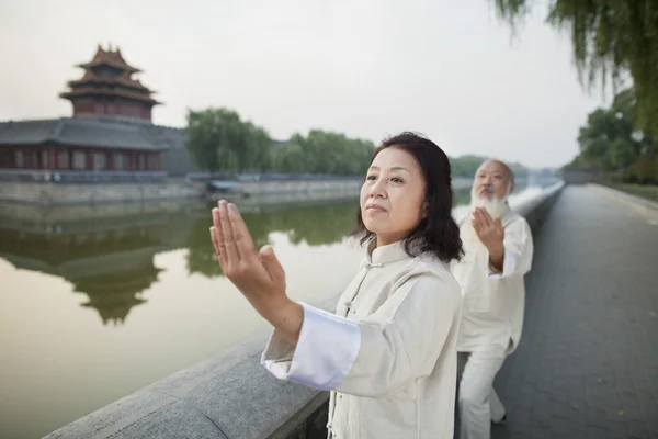 Dos chinos practicando tai ji — Foto de Stock