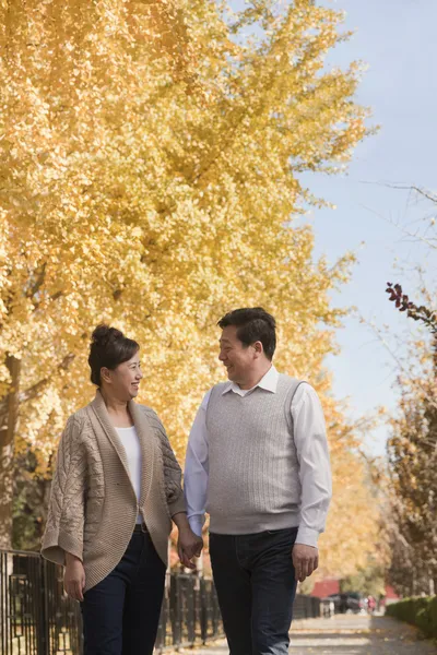 Pareja madura caminando en el parque — Foto de Stock