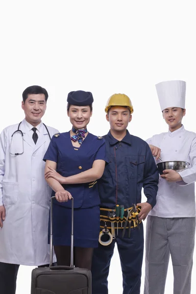 Arzt, Stewardess, Bauarbeiter und Koch — Stockfoto
