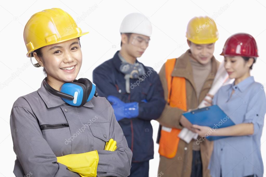 Four construction workers