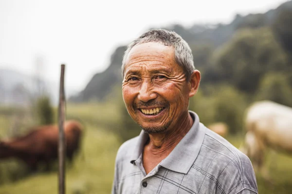 Landwirt mit Vieh im Hintergrund — Stockfoto