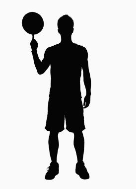 basketbol oyuncusu, basketbol parmağında döndürüyor silüeti