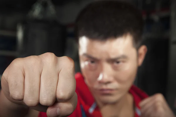 Boxer kasta en punch på kameran — Stockfoto