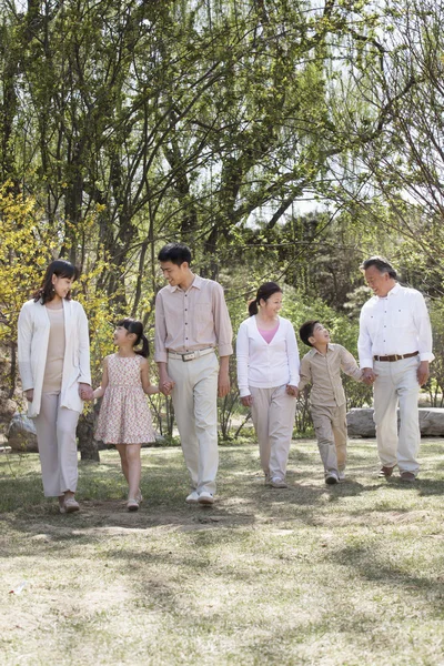 Famiglia che va a fare una passeggiata in primavera — Foto Stock