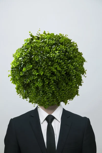 Geschäftsmann mit rundem Gebüsch, das sein Gesicht verdeckt — Stockfoto