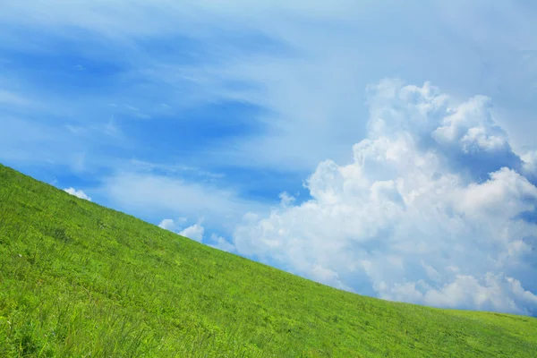 Green landscape with blue sky and clouds — Stock Photo, Image