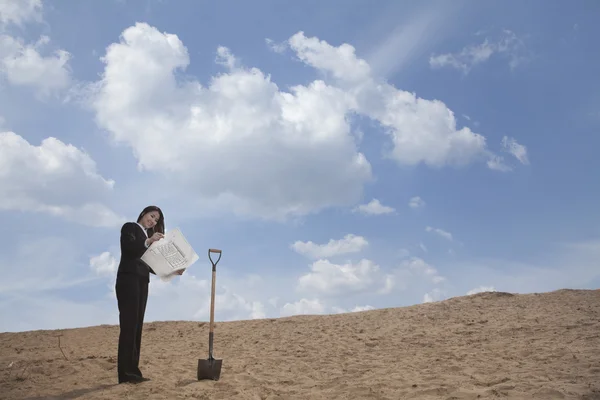 Businesswoman in the middle of the desert — Stock Photo, Image