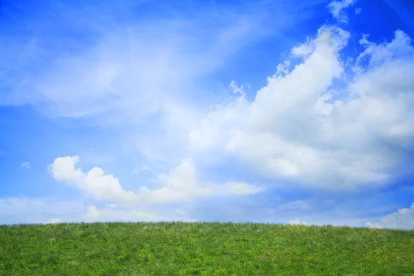 Green landscape with blue sky and clouds — Stock Photo, Image