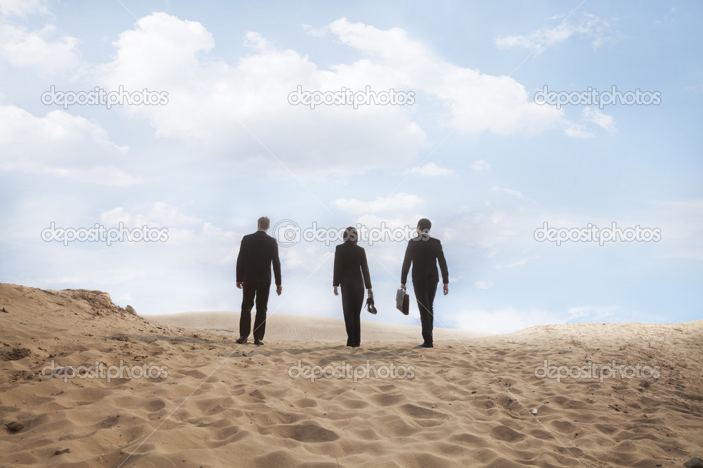 Business people walking through the desert