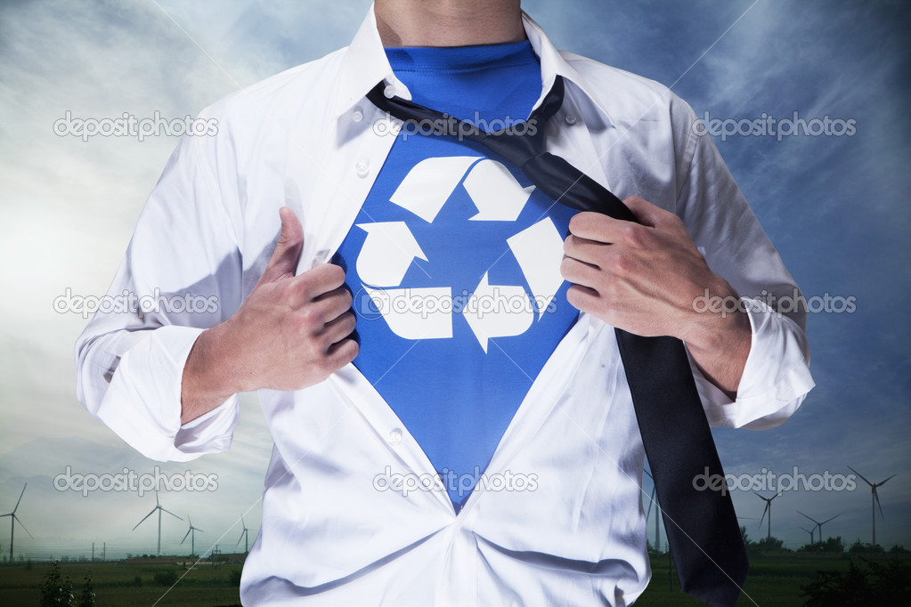 Businessman with recycling symbol underneath