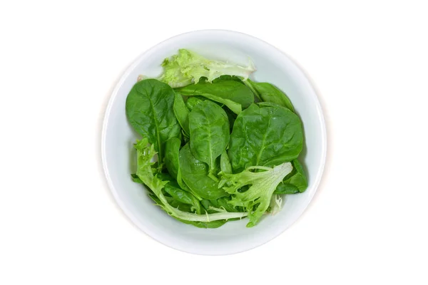 Closeup Fresh Green Spring Mix Lettuce Includes Clipping Path Bowl — Stock Photo, Image
