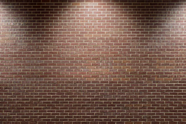 Closeup Red Brick Wall Lit Outdoor Spotlights Night — Zdjęcie stockowe