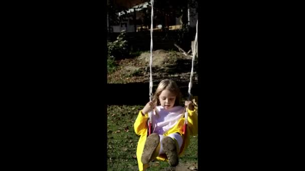 Little Girl Swinging Swing Autumn Park — Stock Video