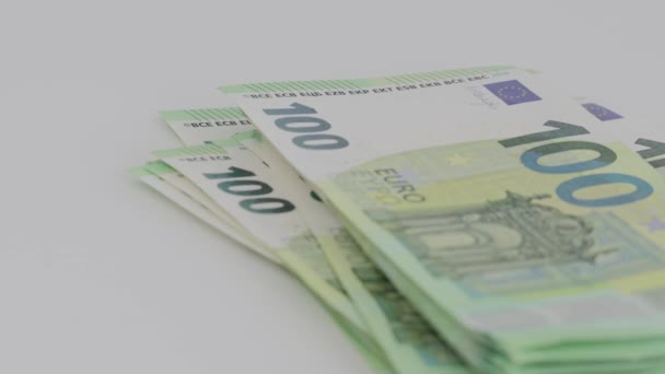 Cien Billetes Euros Sobre Mesa Movimiento Lento — Vídeo de stock