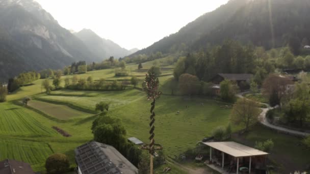 Installed Maypole Austrian Village Aerial Shooting — Stockvideo