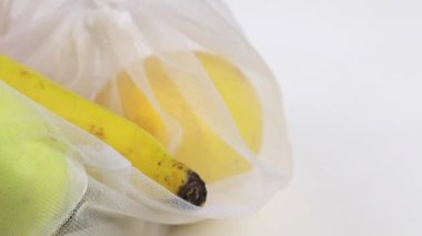 Fruits in a sustainable bag. Closeup. High quality 4k footage